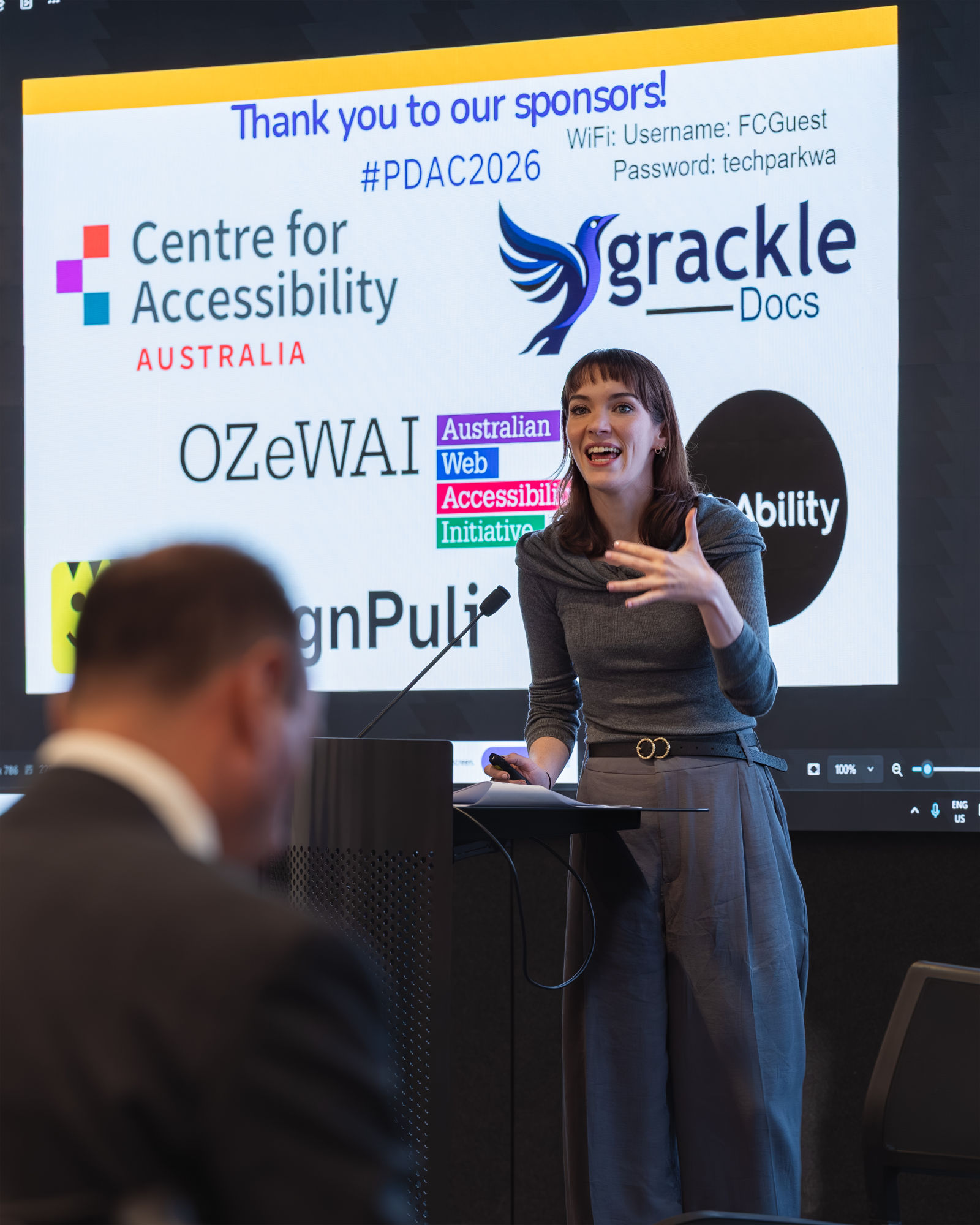 Eleanor Beilby speaking at the Perth Digital Accessibility Conference 2026